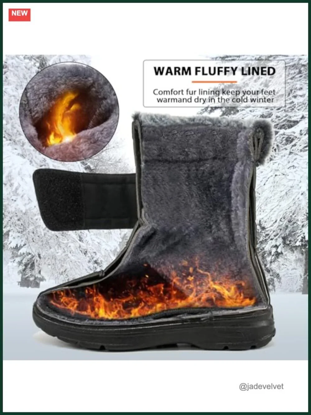 Womens Mid Calf Warm Faux Fur Lining Snow Boots Non Slip Waterproof Hook Loop